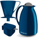 Kit Garrafa Termica Café Prático com Açucareiro com Colher e Suporte para Filtro - Azul