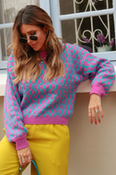 Blusa Tricot Manga Longa Geométrica