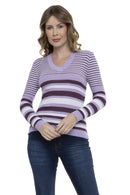 Blusa Tricot Manga Longa Listra Gola V