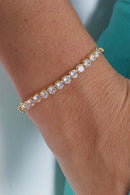 Pulseira Elos Redondos Com Faixa De Zircônia Banhado Em Ouro 18k Cor:dourado