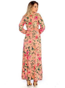 Vestido Longo Viscolycra Manga 3/4 Estampado Rosa