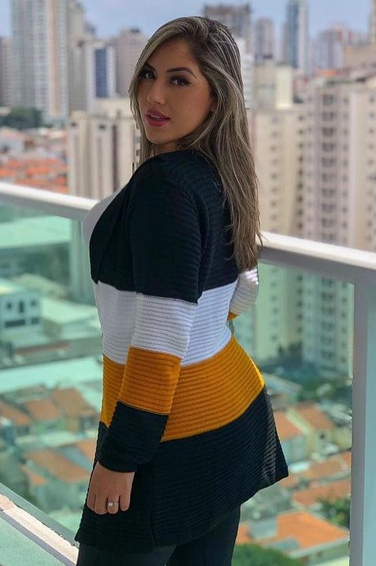 Casaco Tricot Listrado Tricolor
