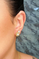 Brinco Formato Flor Com Mini Zircônias Banhado Em Ouro 18k Cor:dourado
