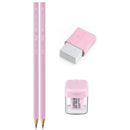 Kit Escolar Rosa Pastel Com Borracha E Apontador
