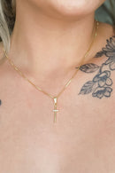 Colar Pingente Cruz Com Detalhe De Zircônia Banhado Em Ouro 18k Cor:dourado