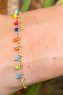 Pulseira Infantil De Pedrinhas Coloridas Banhado A Ouro 18k Cor:dourado
