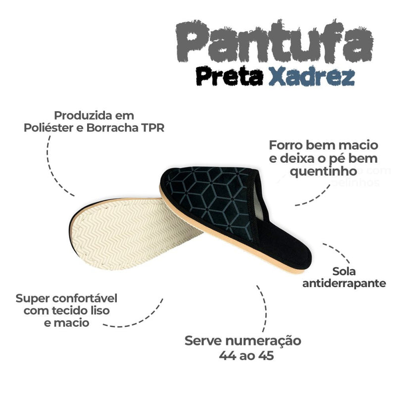 Pantufa Masculina Macia Estampada Preta 44/45