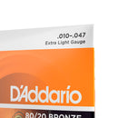Cordas Para Violão Aço D Addario Bronze 80/20 Ej10-b+pl010 010" 047" Corda Extra Pl010