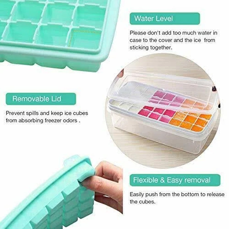 Bandeja Gelo Silicone Com Armazenamento E Tampa 36 Cubos