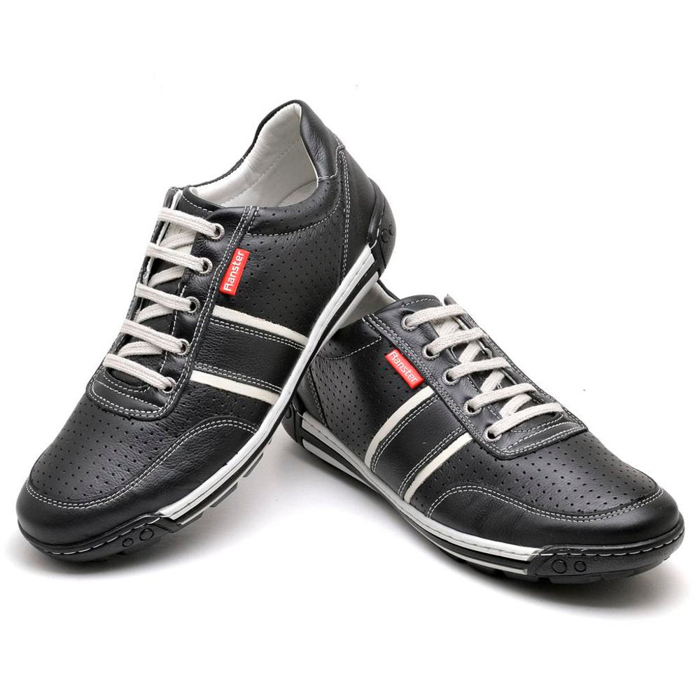 Sapatênis Casual Conforto Couro Preto - RT3004FLOPTO
