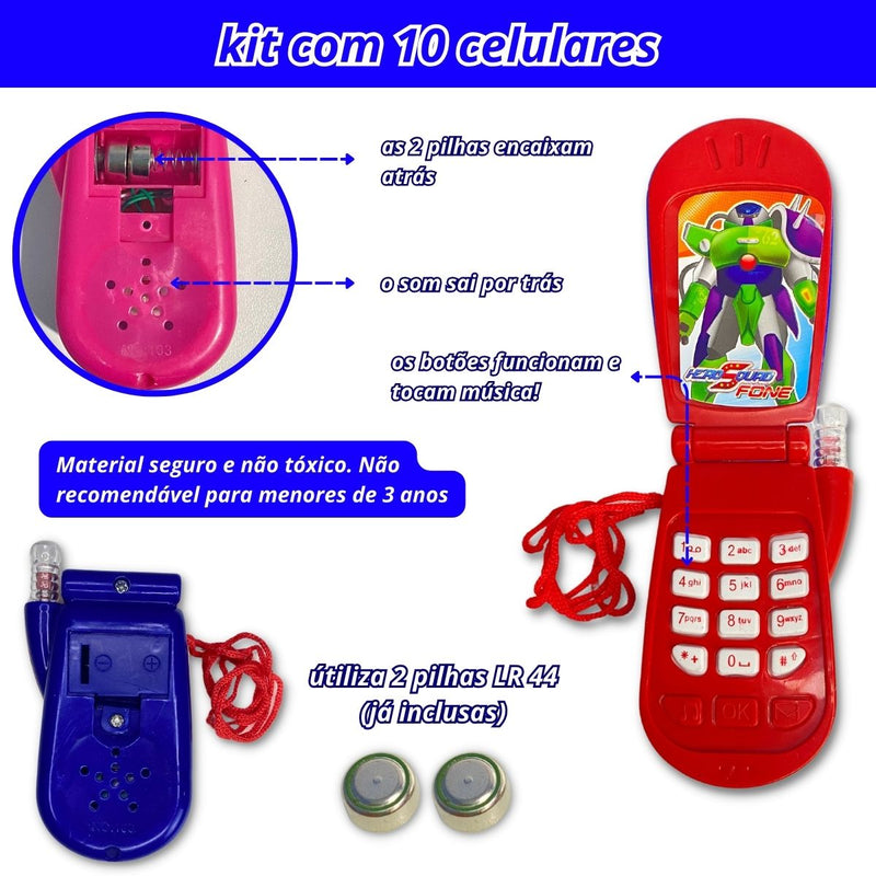 Kit 10 Celular De Brinquedo Com Som E Luz Telefone Infantil