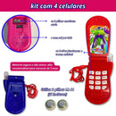 Kit 4 Celular De Brinquedo Com Som E Luz Telefone Infantil
