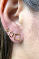 Trio De Brincos Quadrados Banhado Em Ouro 18k Cor:dourado