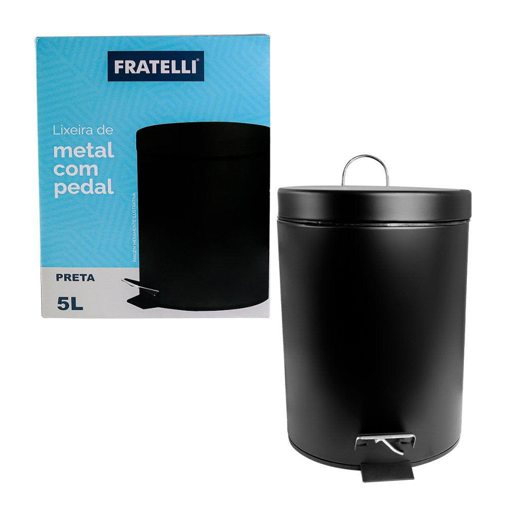Lixeira de Metal Preta 5 Litros