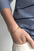 Pulseira Corrente Com Elo Sequenciado Banhado Em Ouro 18k Masculina Cor:dourado