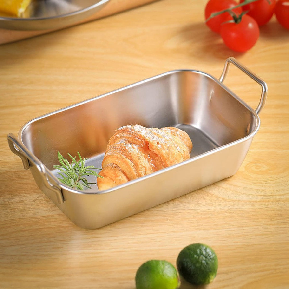 Bandeja Retangular Com Alça Mini Petisqueira Aço Inox