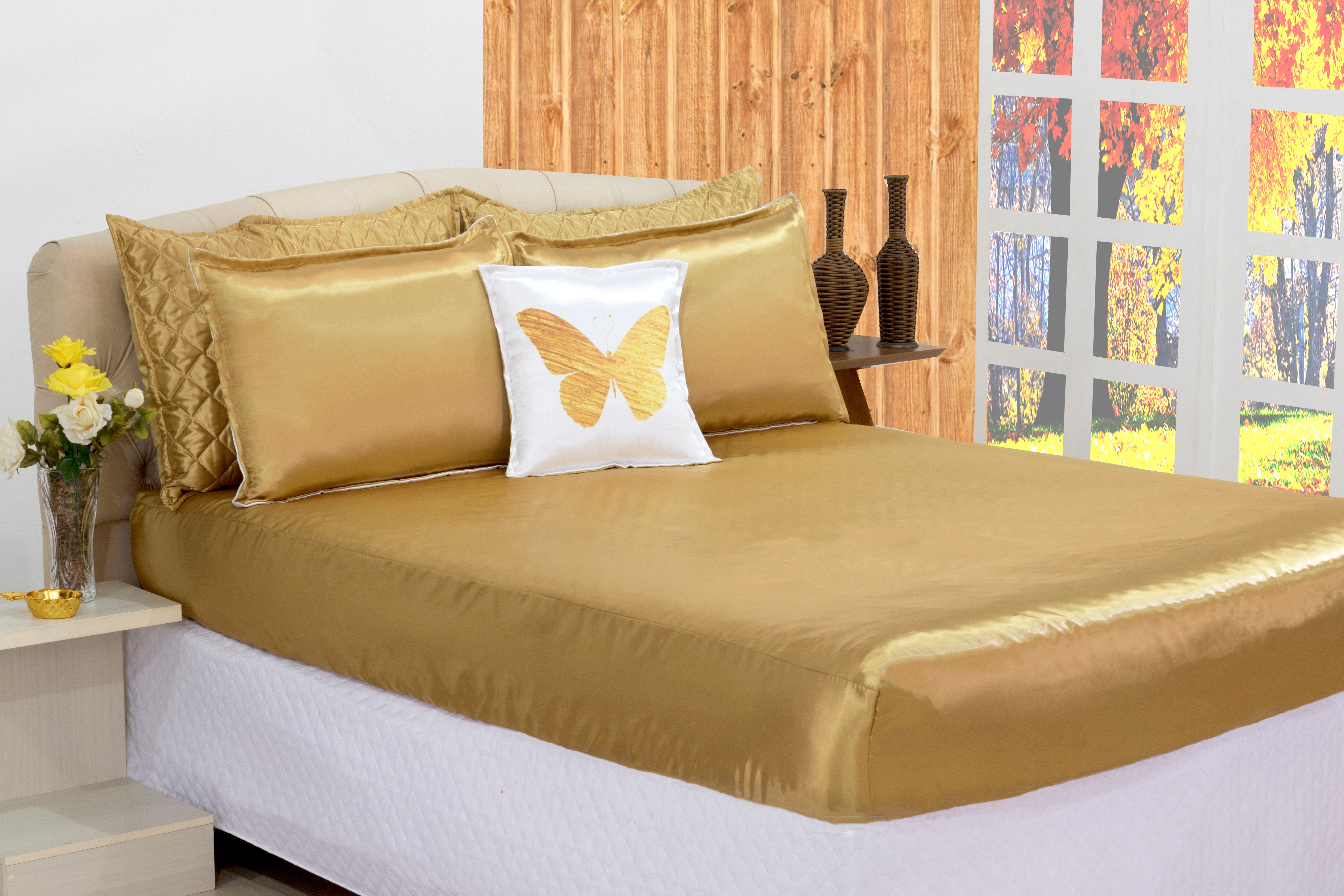 Kit Cobreleito E Lençol Capim Dourado Casal Padrão 07 Pçs