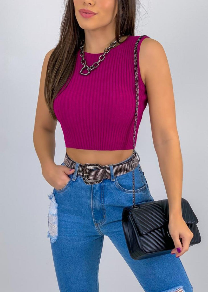 Cropped Básico Canelado Tricot Modal