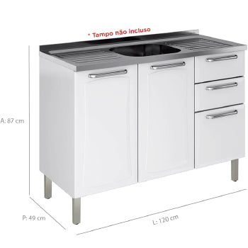 Balcao Itatiaia Tarsila 1,20m 3 Pts 2 Gvs S/tampo - 3500000837