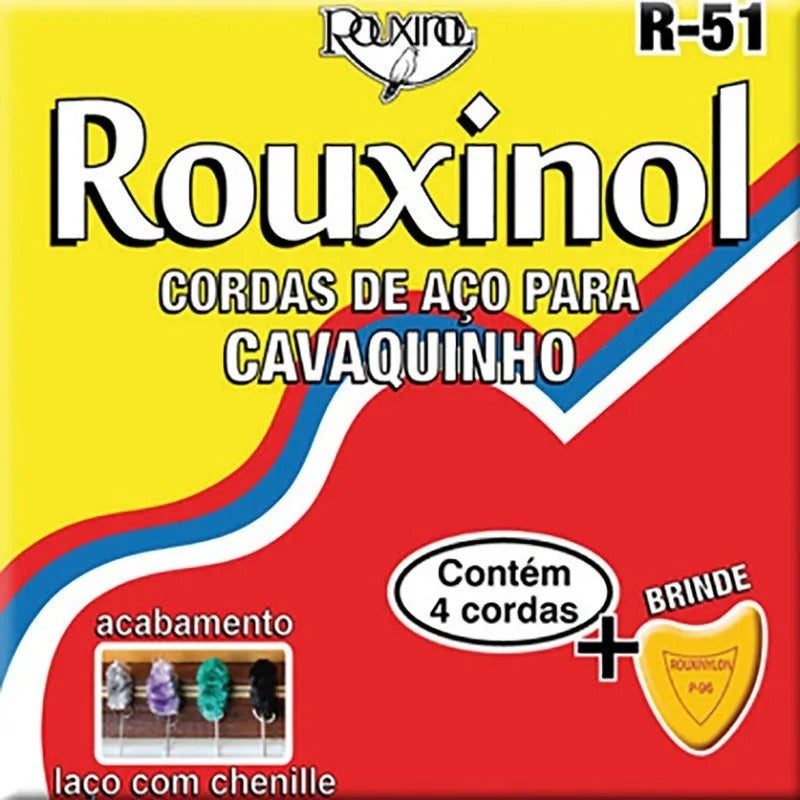 Encordoamento Cavaquinho Aço Tradicional Com Chenille Rouxinol R-51 + Palheta Brinde