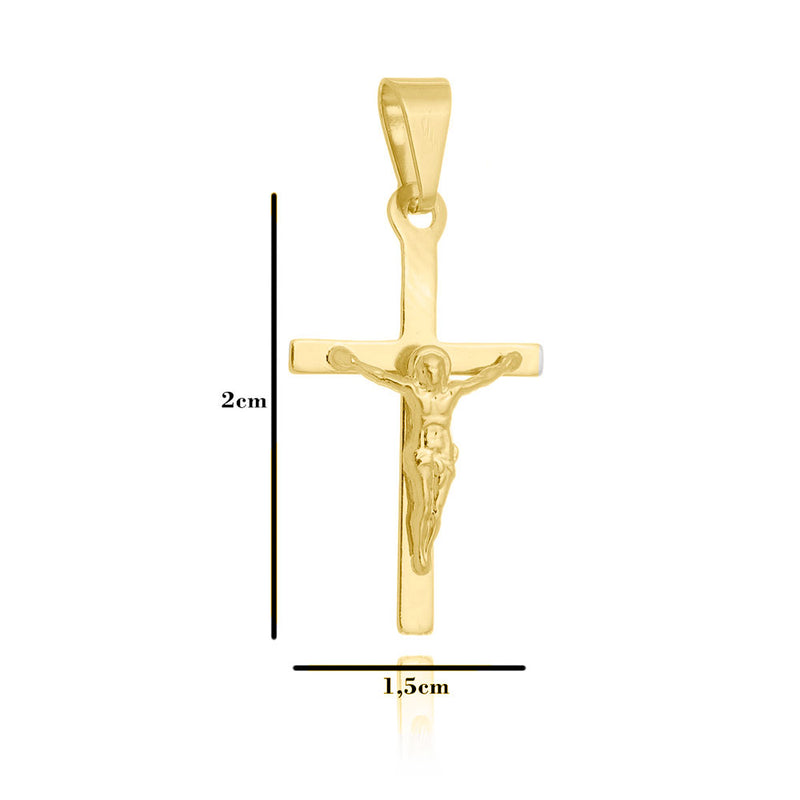 Corrente Cadeado Fecho Gaveta - 2mm - 6g - 70 Cm + Pingente Cruz De Cristo Clássica - 2,0 X 1,5 Cm