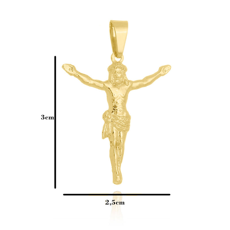 Corrente Tijolinho Fecho Gaveta 1,5mm - 6g - 70 Cm + Pingente Jesus Cristo Especial - 3,0 X 2,5 Cm