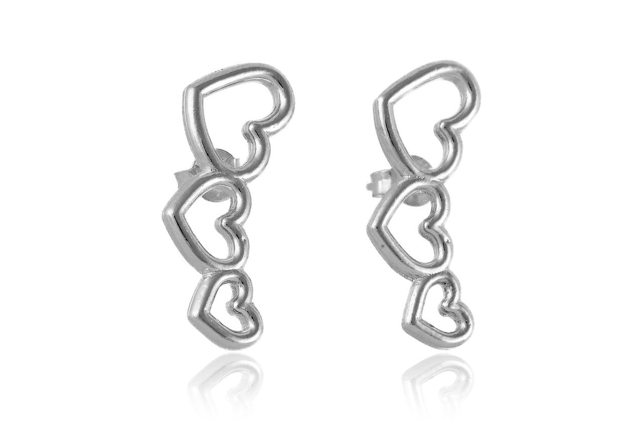 Brinco Ear Cuff  Com Coração Vazado Folheado Em Ródio Branco