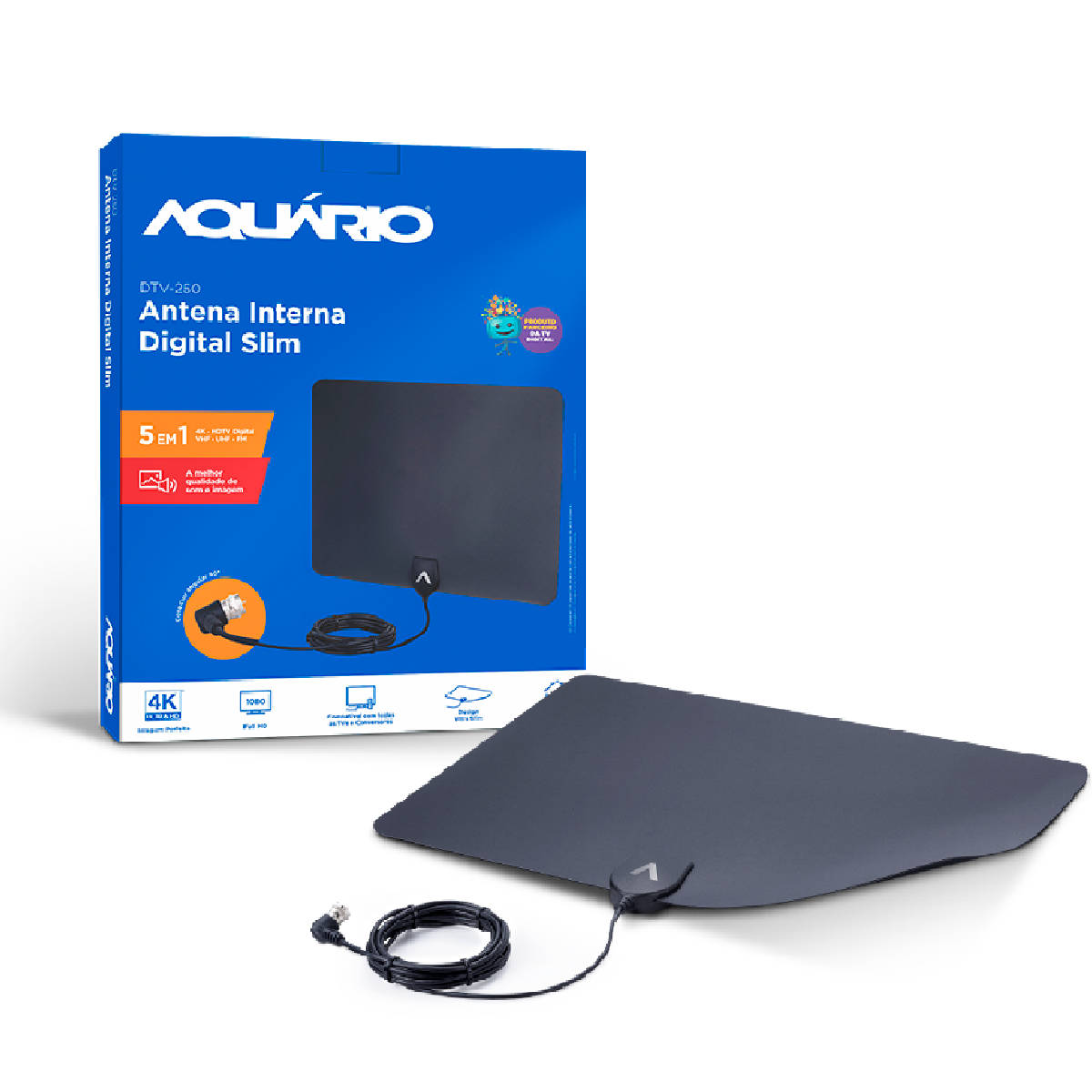 Antena Digital Hdtv Cabo 2,5m Slim Dtv-250
