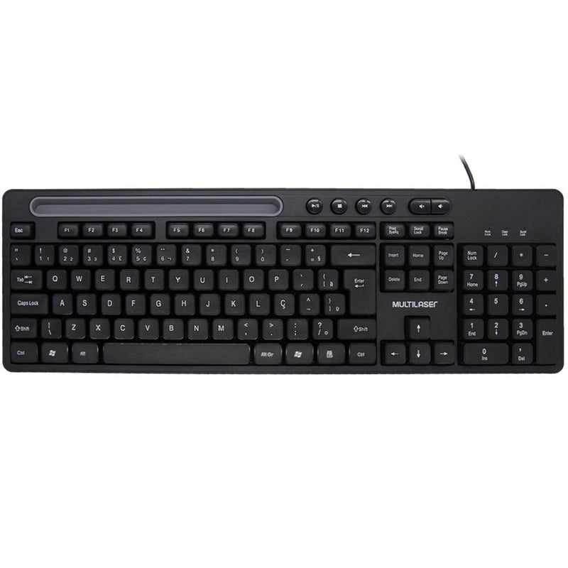 Teclado Multimidia Office Usb Preto Com Apoio Para Smartphone Tc262