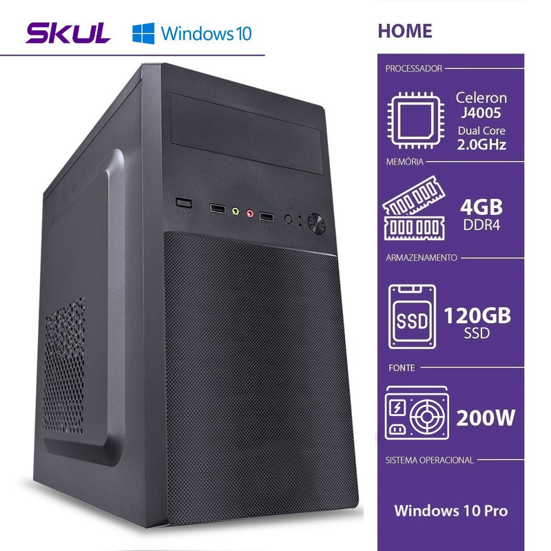 COMPUTADOR HOME H100 POWERED BY ASUS - CELERON DUAL CORE J4005 4GB DDR4 SSD 120GB HDMI/VGA FONTE 200W WINDOWS 10 PRO