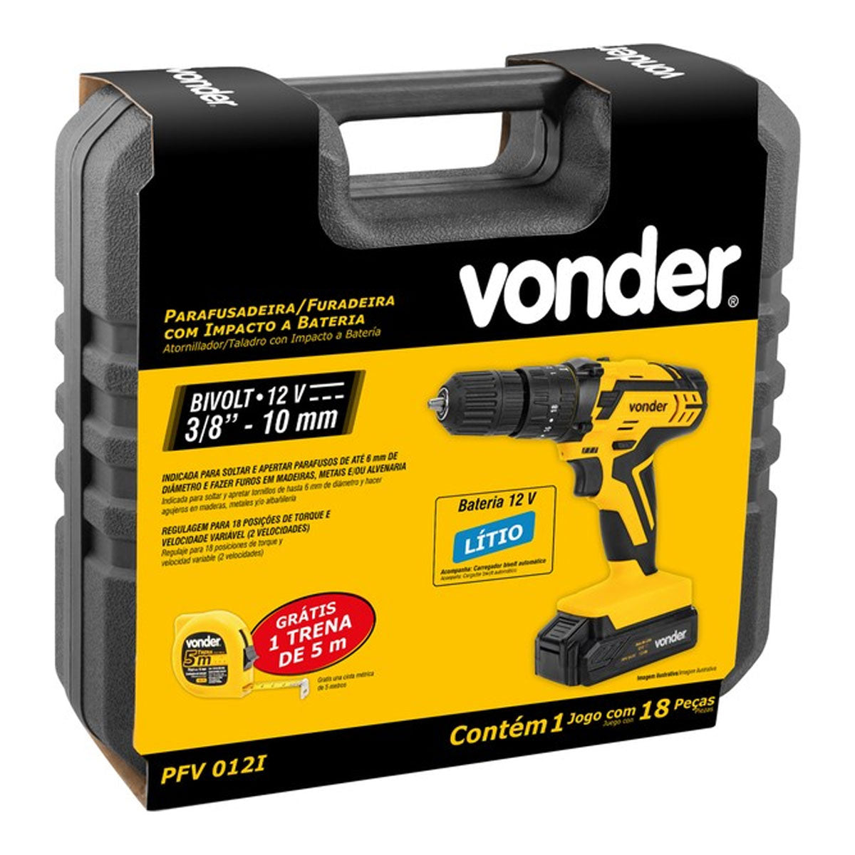 Parafusadeira E Furadeira 12v 3/8"" Pfv012i Com Impacto Bivolt