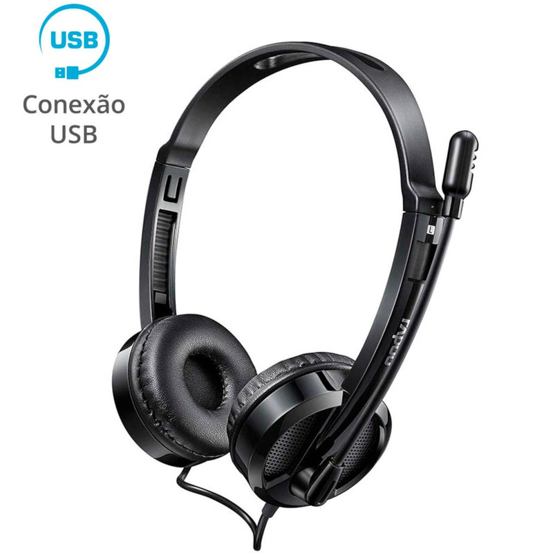 Fone Headset Com Microfone Sem Ruído Usb Pc Notebook Ra020 Preto