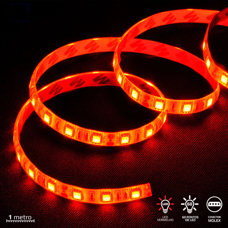 FITA DE LED VX GAMING VERMELHO COM CONEXÃO MOLEX 60 PONTOS DE LED 1 METRO - LVM1