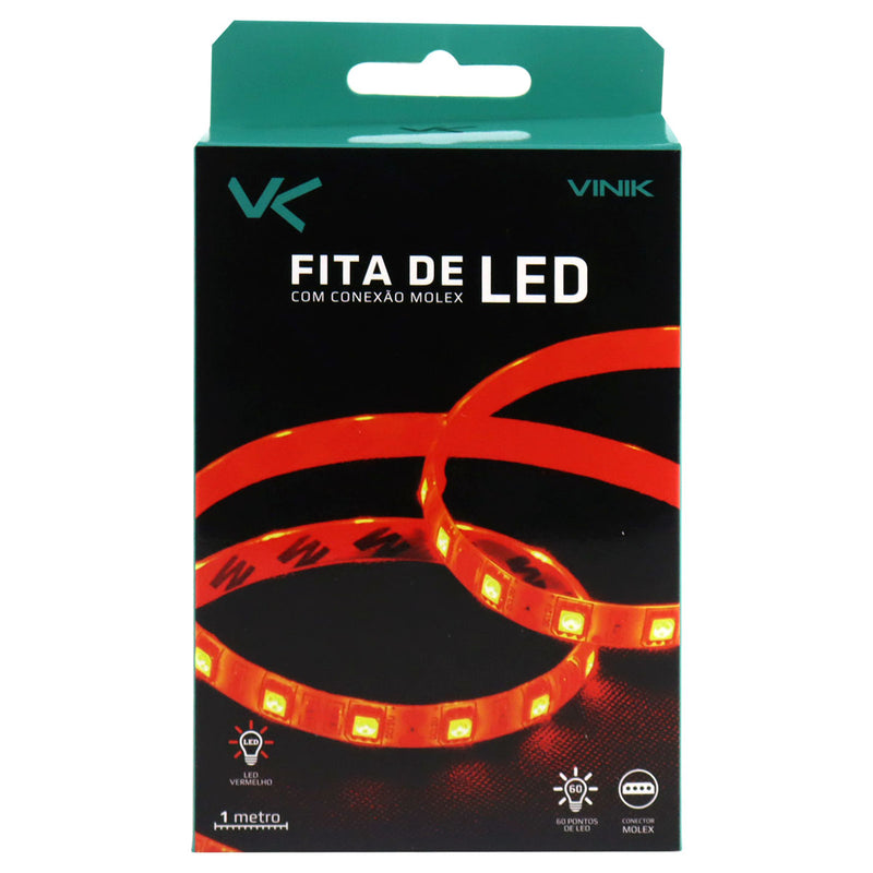 FITA DE LED VX GAMING VERMELHO COM CONEXÃO MOLEX 60 PONTOS DE LED 1 METRO - LVM1