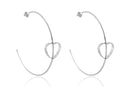 Brinco Argola Grande Fina Com Coração Embutido Folheado Em Ródio Branco