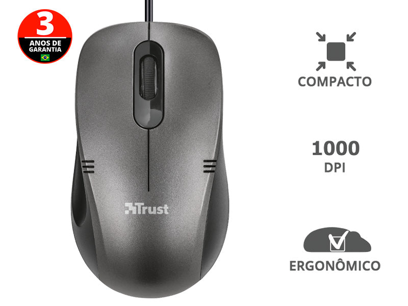 Mouse C/ Fio 20404 Ivero Compacto E Ergonomico Optico Preto 1000 Dpi Usb