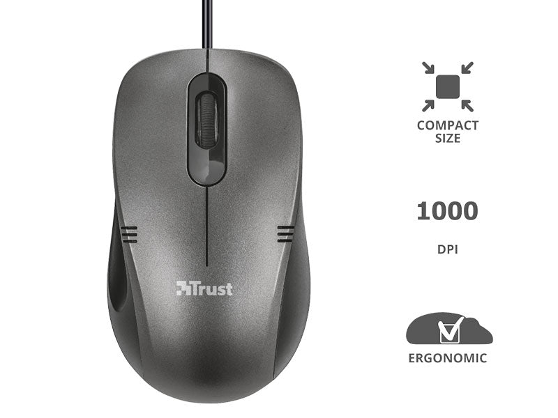 Mouse C/ Fio 20404 Ivero Compacto E Ergonomico Optico Preto 1000 Dpi Usb