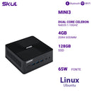 Computador Mini3 Dual Core Celeron N4020 1.10ghz Mem 4gb Ddr4 Ssd 128gb Wi-fi+bt Fonte 65w Externa Linux Ubuntu