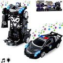Carro De Polícia Vira Robô Brinquedo Bate E Volta C/ Som Luz