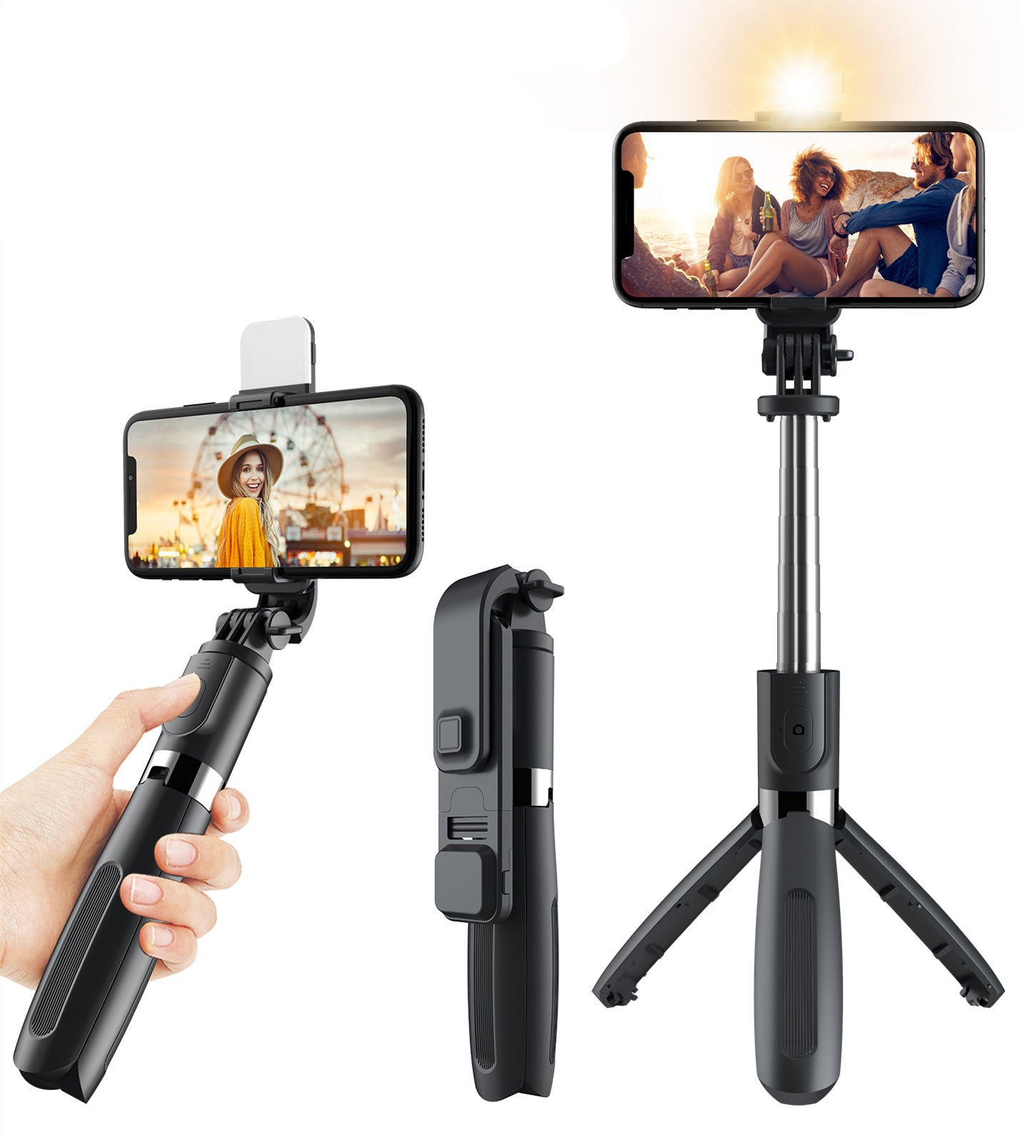 Tripé sem fio dobrável para selfie 3 em 1 Bluetooth 102cm universal