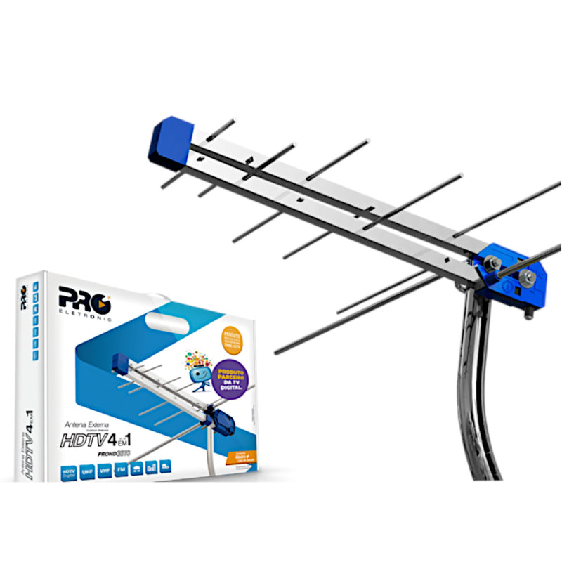 Antena Externa Hdtv Digital Vhf/uhf/fm/hdtv C/ Mastro E Cabo De 12m Prohd-3610