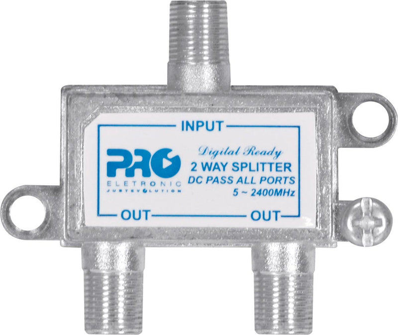 DIVISOR SATÉLITE 1 ENTRADA E 2 SAÍDAS - 5~2400 MHZ (VHF / UHV / SATÉLITE) COM PASSAGEM DC PQDV-2022