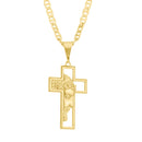 Corrente Italiana Piastrini Fecho Gaveta 2,5mm - 6g - 70 Cm + Pingente Cruz Com Cristo Grande - 3,5 X 2,2 Cm