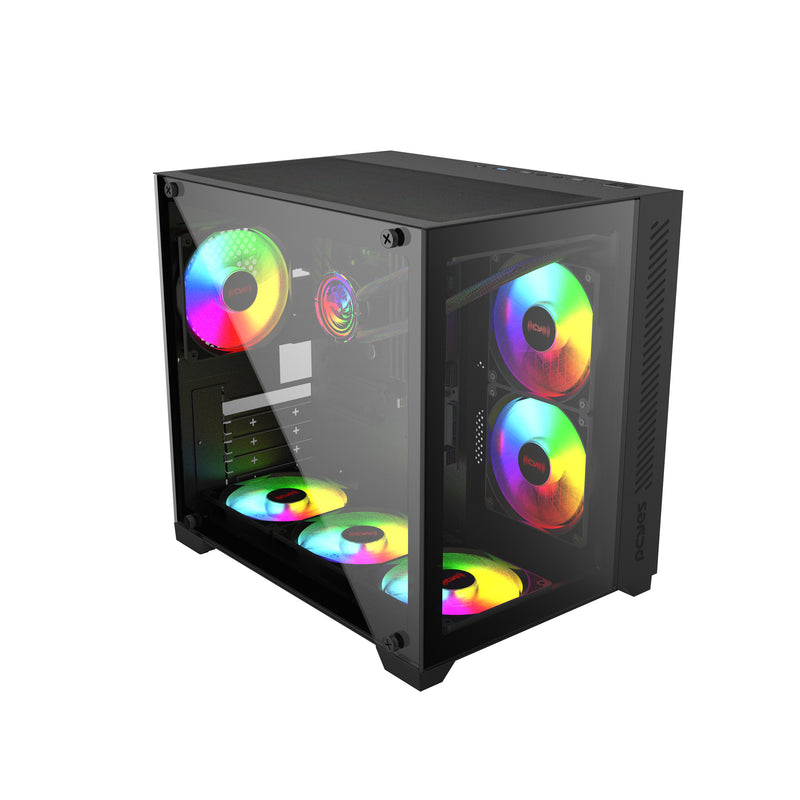 Gabinete Gamer Forcefield Black Vulcan - Frontal E Lateral Em Vidro - Pcyes - Gffbvp