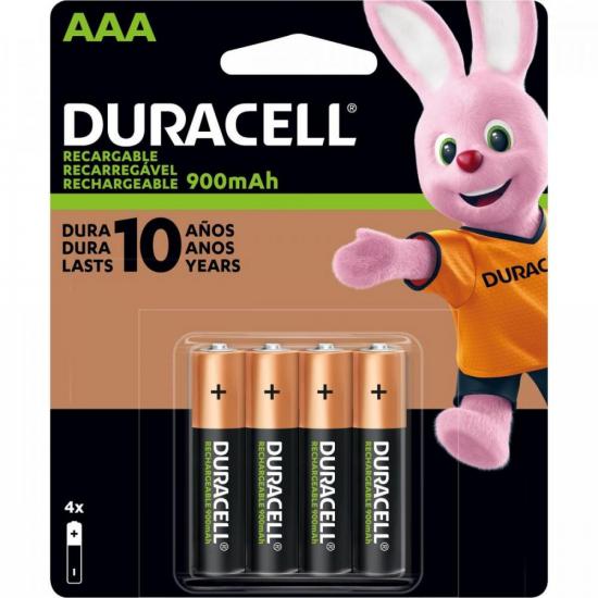 Pilha Recarregável AAA 900mAh (C/4 pilhas) Duracell