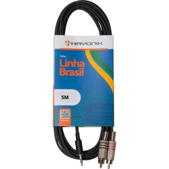 Cabo de Áudio Linha Brasil P2 Estéreo X 2 RCA 5m Preto HAYONIK