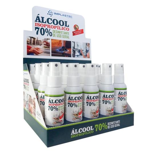 Álcool Isopropílico 70% 60ml Pump IMPLASTEC - CX / 20