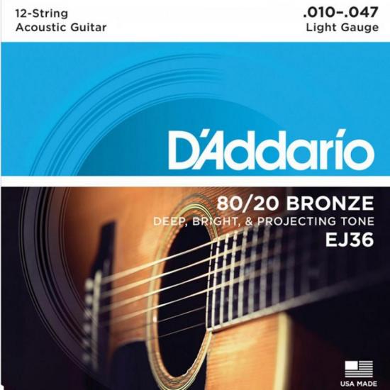 Encordoamento Violão 12 Cordas Aço EJ36 010 80/20 Bronze D Addario