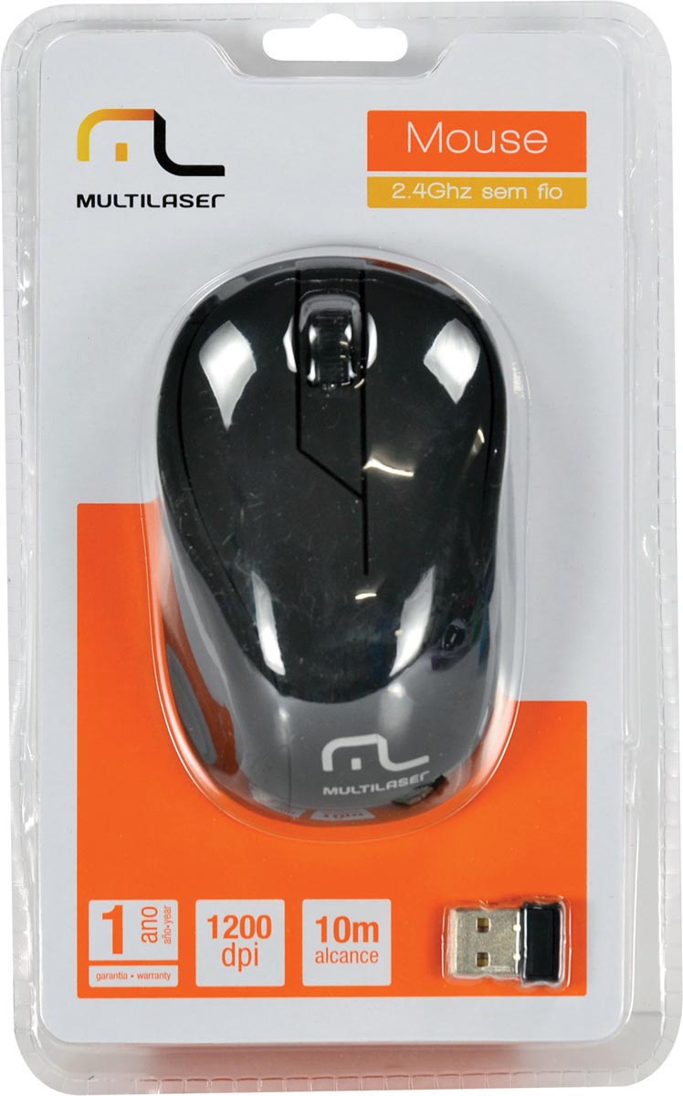 Mouse Sem Fio 2.4ghz Preto Usb Plug And Play 1200dpi Mo212