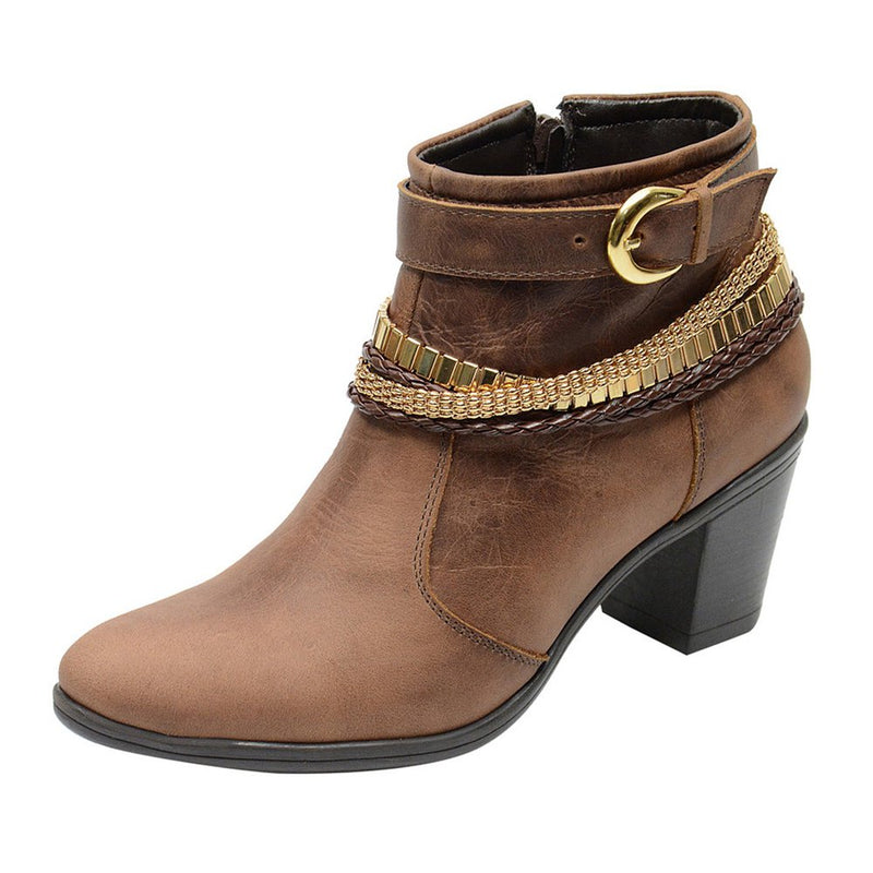 Bota Casual Feminina Cano Curto Couro Comfort Havana 2360